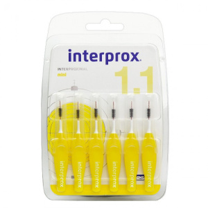 Межзубные ёршики INTERPROX, 6шт. Mini (1.1mm)(желтый), мягкая ручка, две точки изгиба на 360°