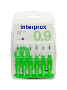 Межзубные ёршики INTERPROX, 6шт. Micro (0.9mm)(зеленый), мягкая ручка, две точки изгиба на 360°