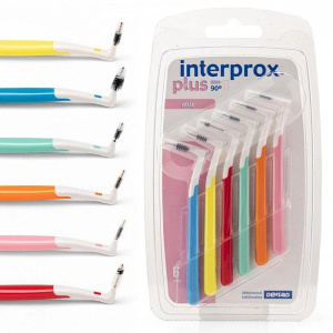 Межзубные ёршики INTERPROX PLUS, 6 шт. (размеры в ассортименте), жесткая ручка, угол 90°