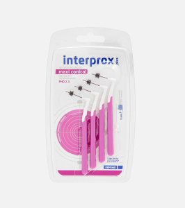 Межзубные ёршики INTERPROX PLUS, 4 шт. Maxi Conical (2.3 mm) (малиновый), жесткая ручка, угол 90°