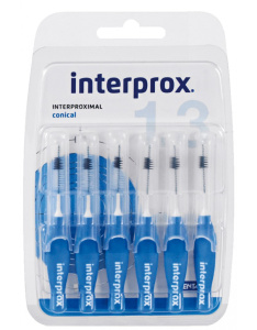 Межзубные ёршики INTERPROX, 6шт Conical (1.3mm)(синий), мягкая ручка, две точки изгиба на 360°