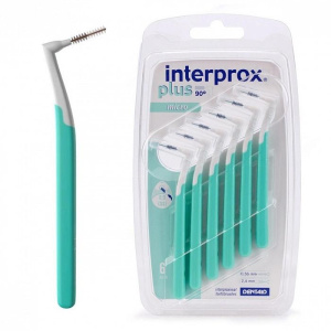 Межзубные ёршики INTERPROX PLUS, 6 шт. Micro (0.9 - 1.1 mm) (зеленый), жесткая ручка, угол 90°