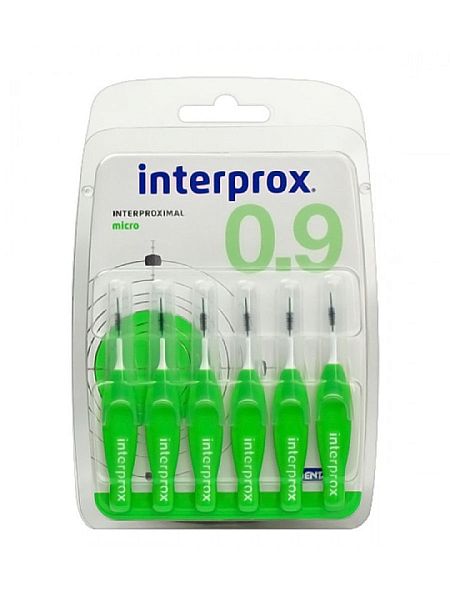 Межзубные ёршики INTERPROX, 6шт. Micro (0.9mm)(зеленый), мягкая ручка, две точки изгиба на 360°