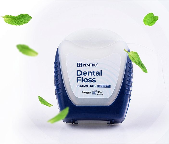Зубная нить PESITRO DENTAL FLOSS вощеная, с мятным вкусом, 50 м